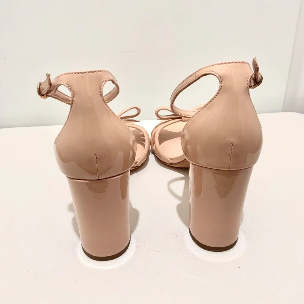 Kate Spade Flamenco Nude Patent Leather Sandal Block Heel Ankle Strap Shoes 10.5